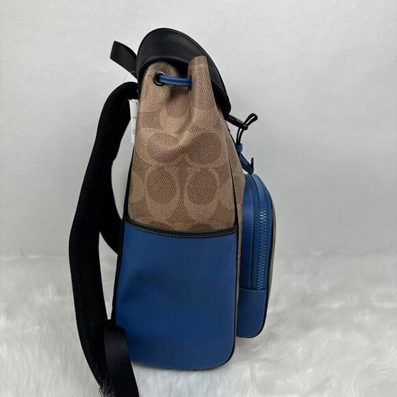 Coach Racer Backpack In Blocked Signature Canvas & Leather Tan/Blue NWT CY775 - Picture 4 of 13